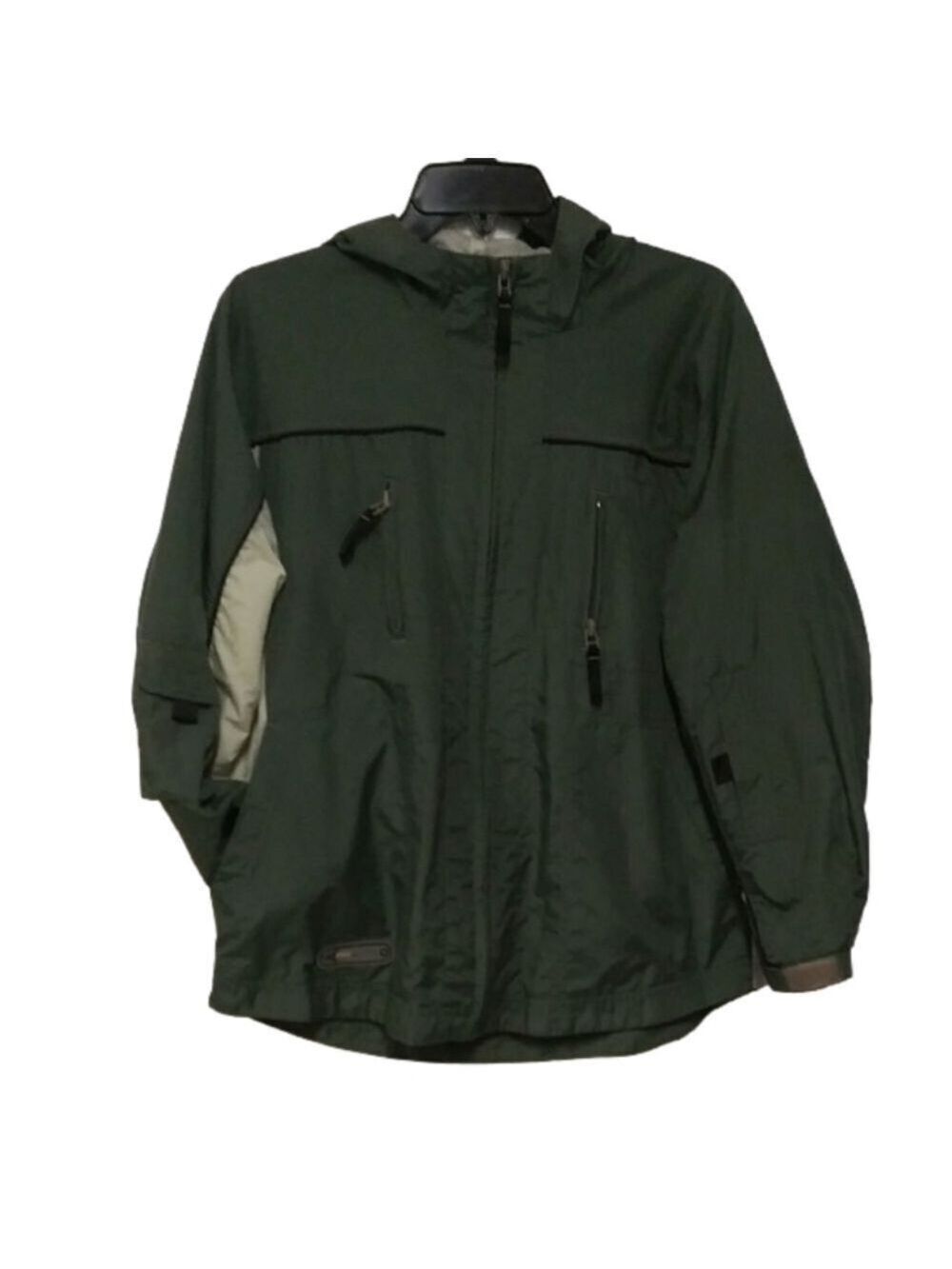 Free Country Two Tone Green Hooded Long Sleeve Full Zipper Lightweight Coat